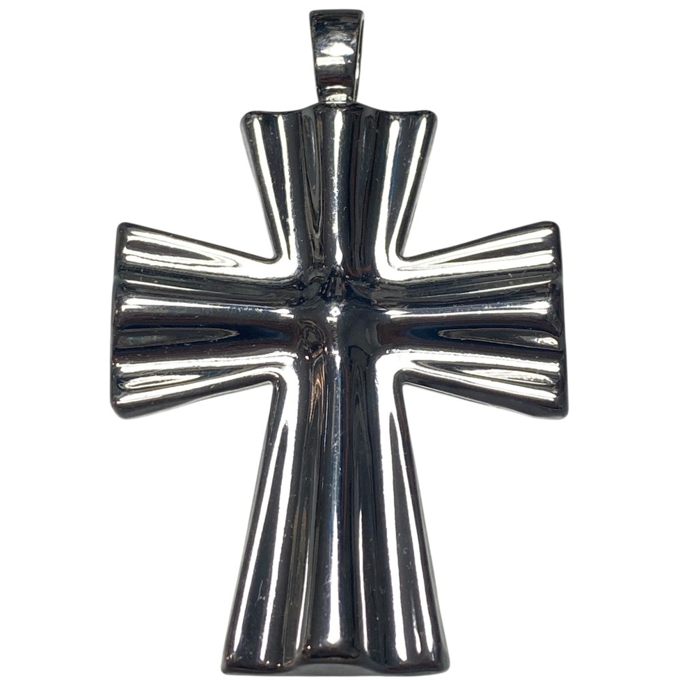 Signed BEST Brand Silver Tone Cross pendant Bold Funky Statement